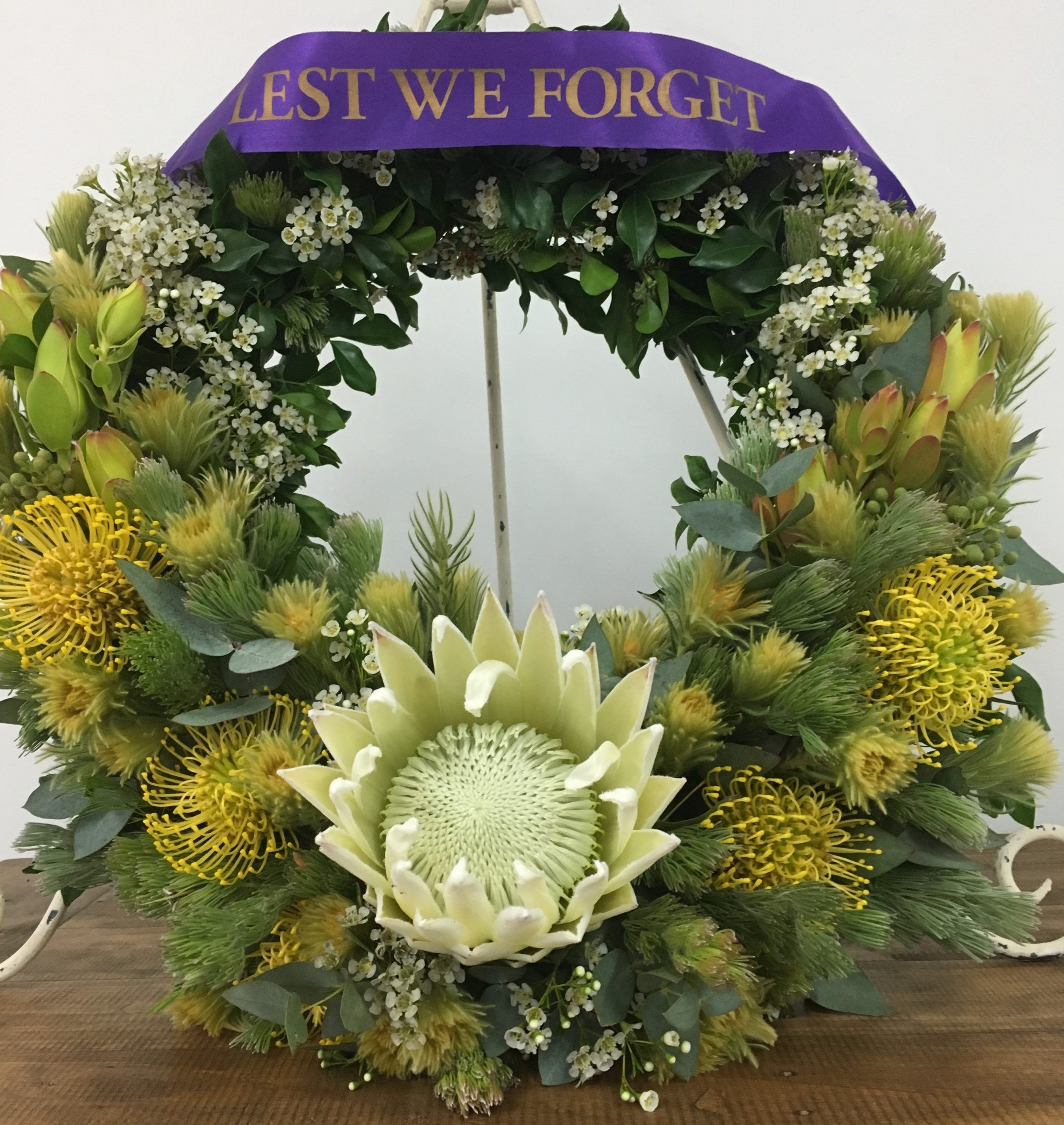 Wreath - Native - Protea king- White - lest we - jpg